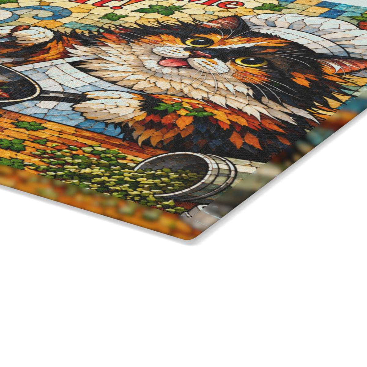 Catnip Made Me Do It! Funny Cat Stained-Glass-Inspired Glass Cutting Board