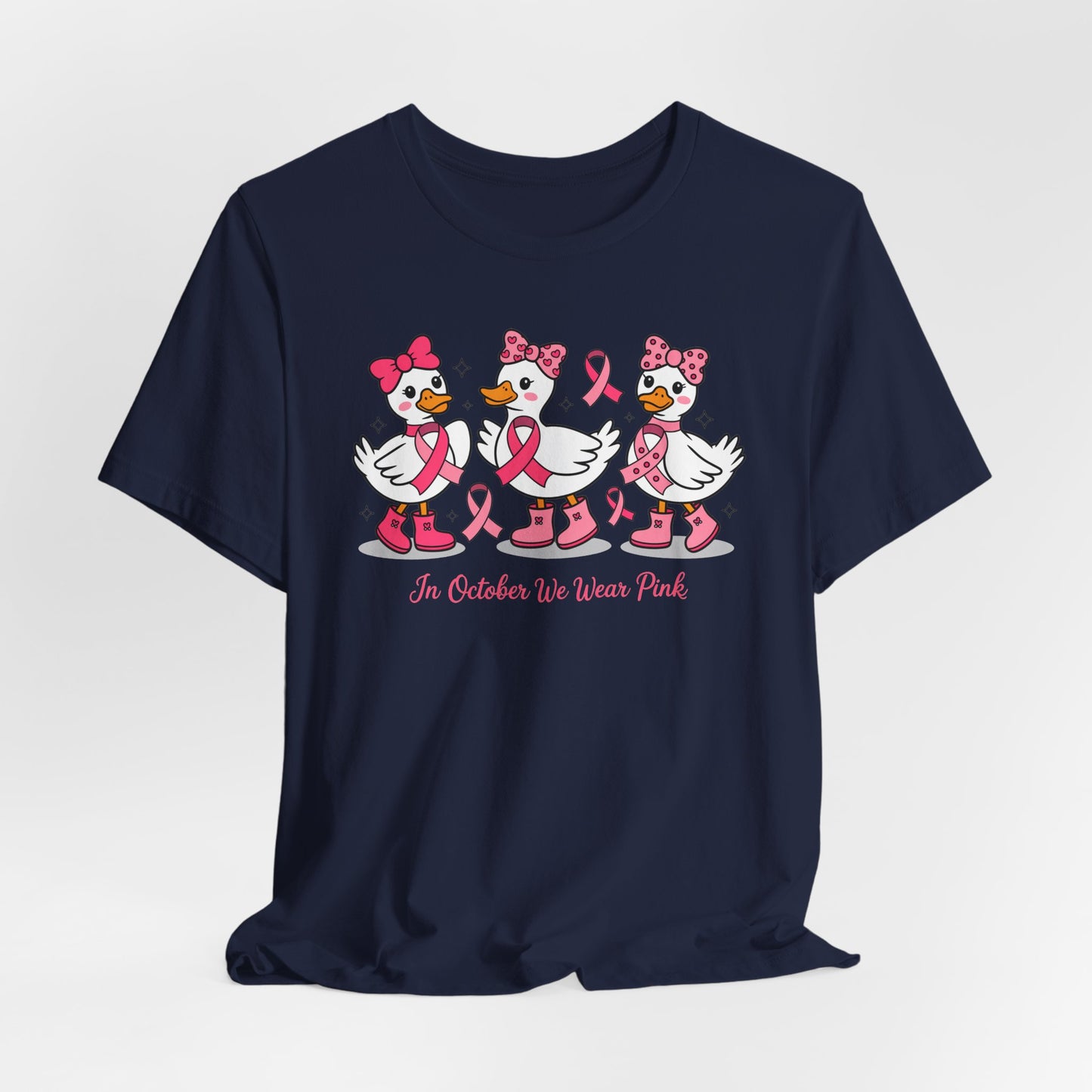 🎀🦆 In October We Wear Pink Duck T-Shirt – Cute Breast Cancer Awareness Tee 💖✨