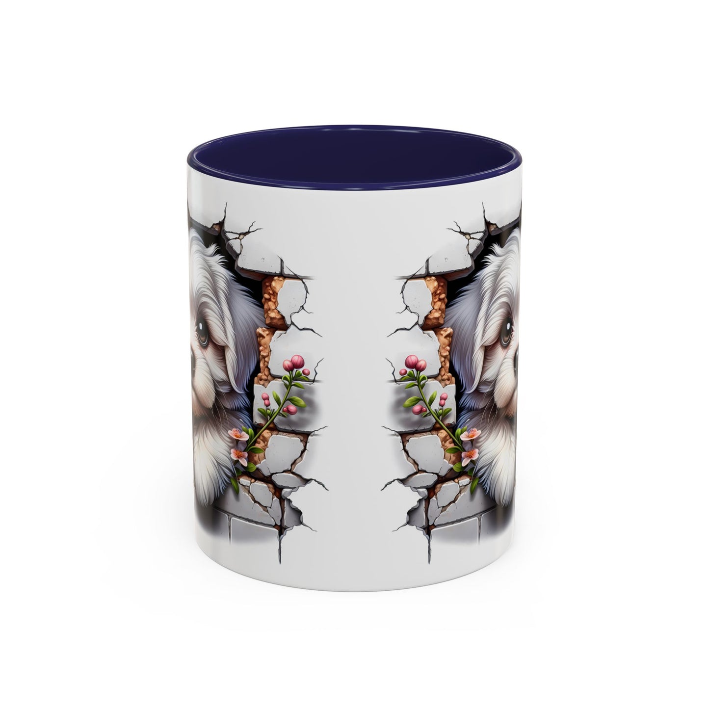 🎀🐶 Maltese Puppy Accent Mug – Cute Peek-Through Dog Design for Animal Lovers ☕💖