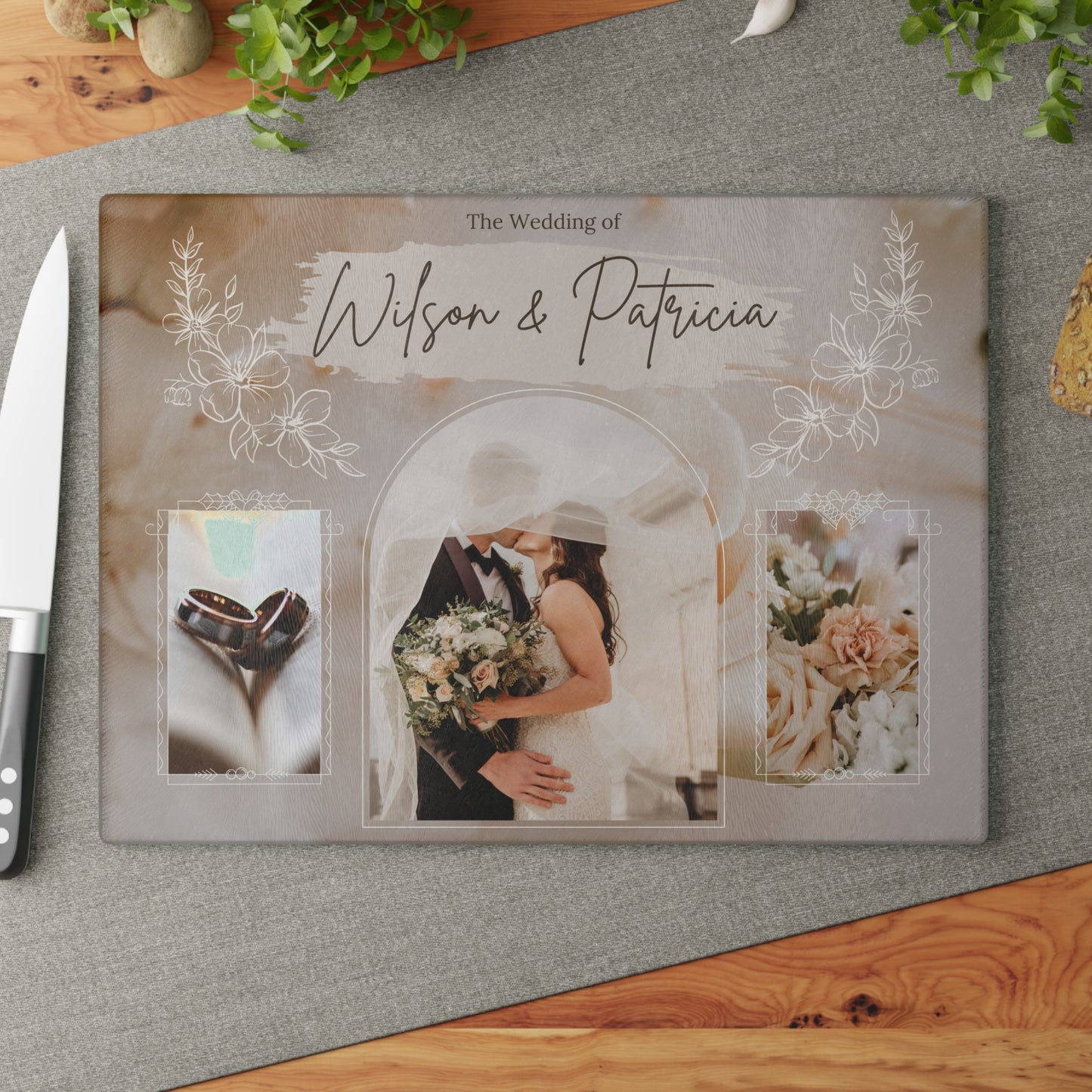 Wedding Photo Collage Glass Cutting Board – Personalized Couple Memory Keepsake