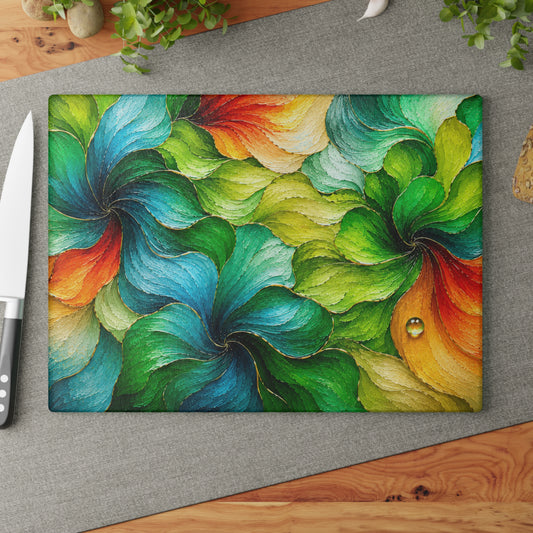 Colorful Abstract Swirl Glass Cutting Board – Vibrant Modern Art Kitchen Decor