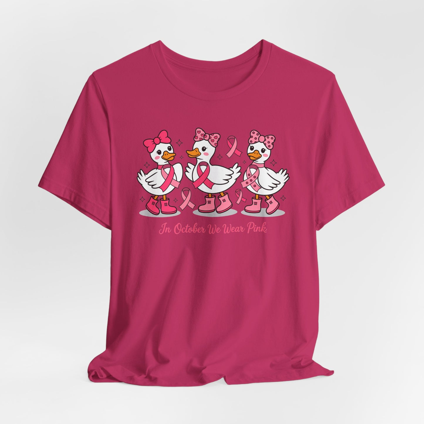 🎀🦆 In October We Wear Pink Duck T-Shirt – Cute Breast Cancer Awareness Tee 💖✨