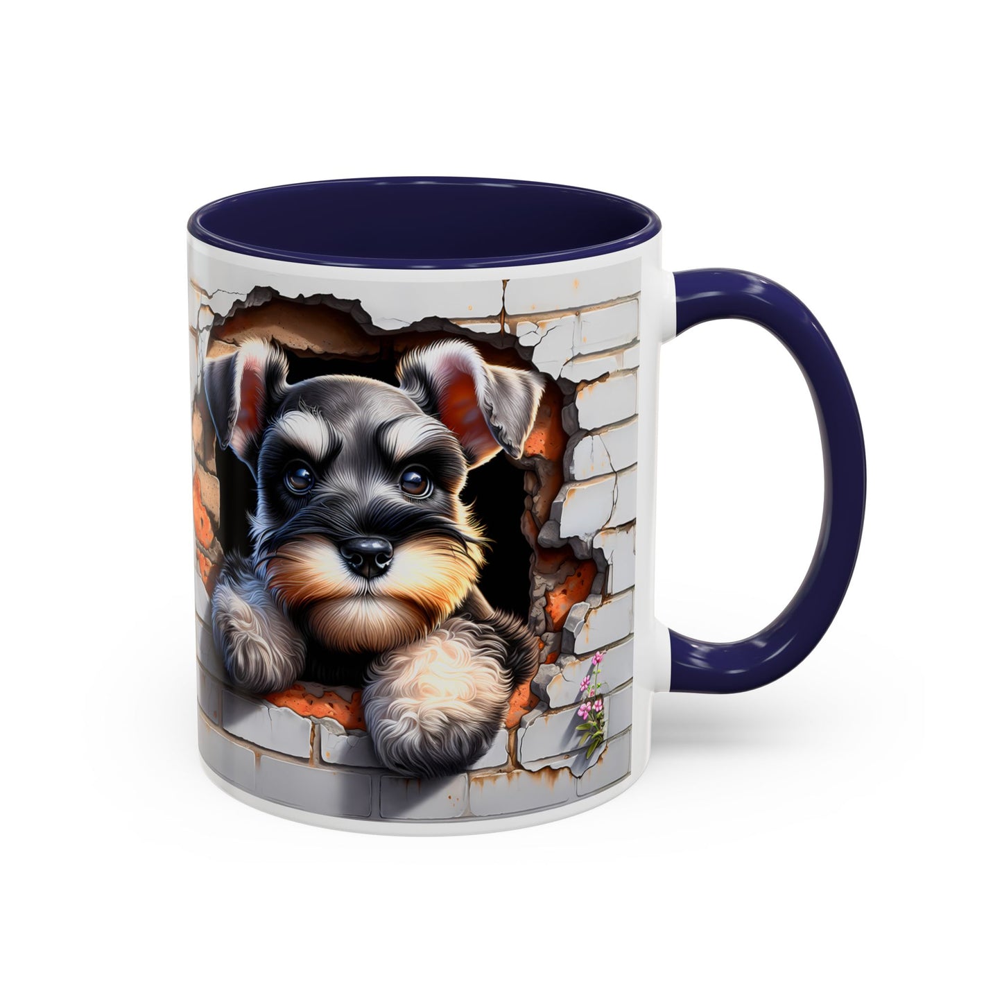 🎀🐶 Schnauzer Puppy Accent Mug – Cute Peek-Through Dog Design for Animal Lovers ☕💖