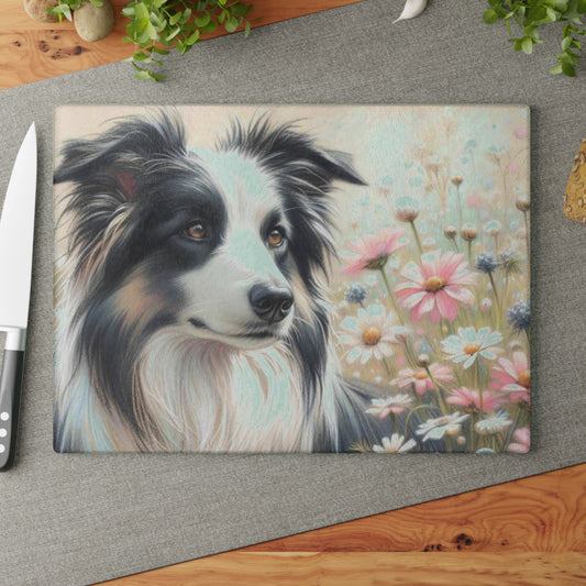 🌼 Border Collie in Bloom Cutting Board – Graceful Elegance for Dog-Loving Homes