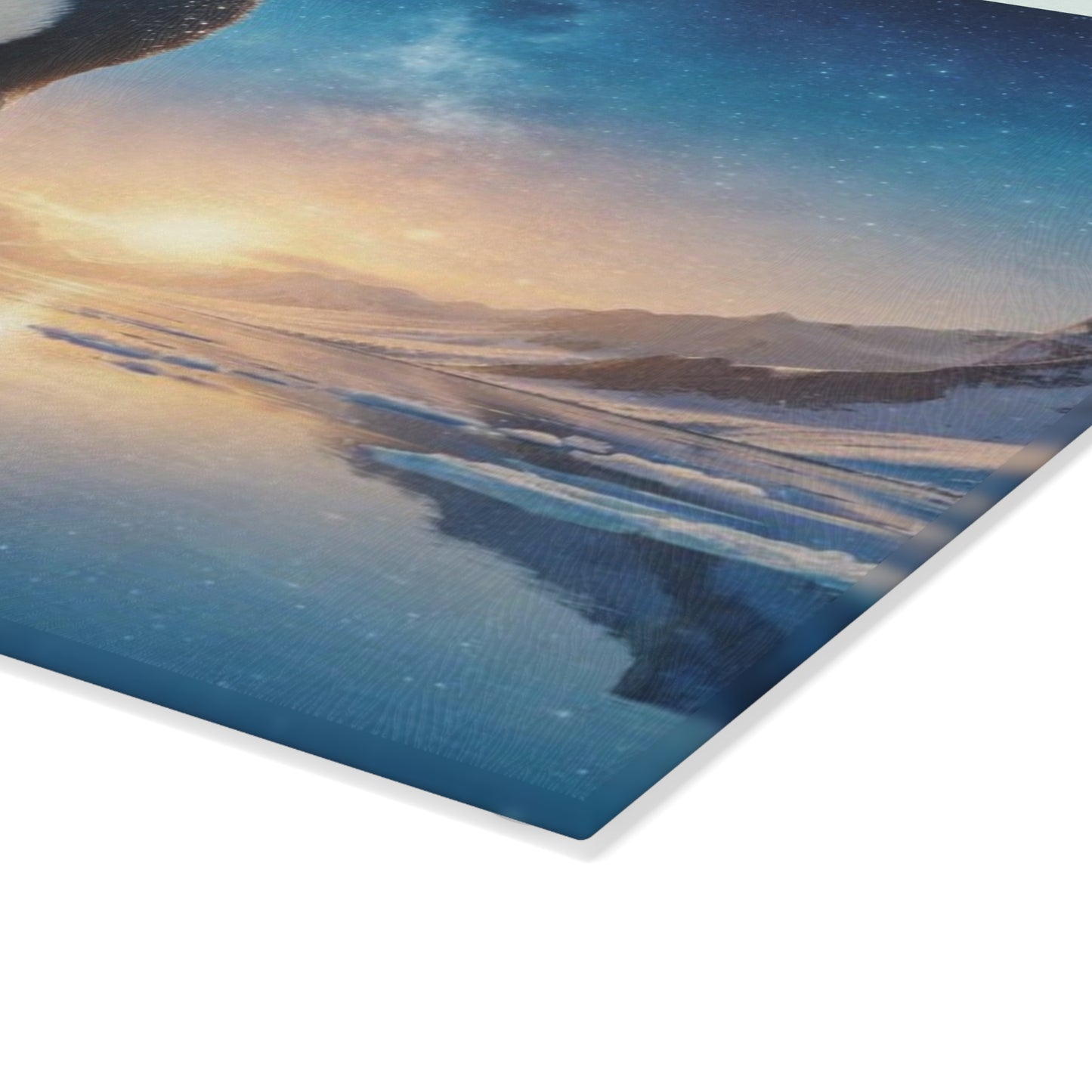Arctic Penguin Family Northern Sky Glass Cutting Board – Peaceful Polar Wildlife Kitchen Art