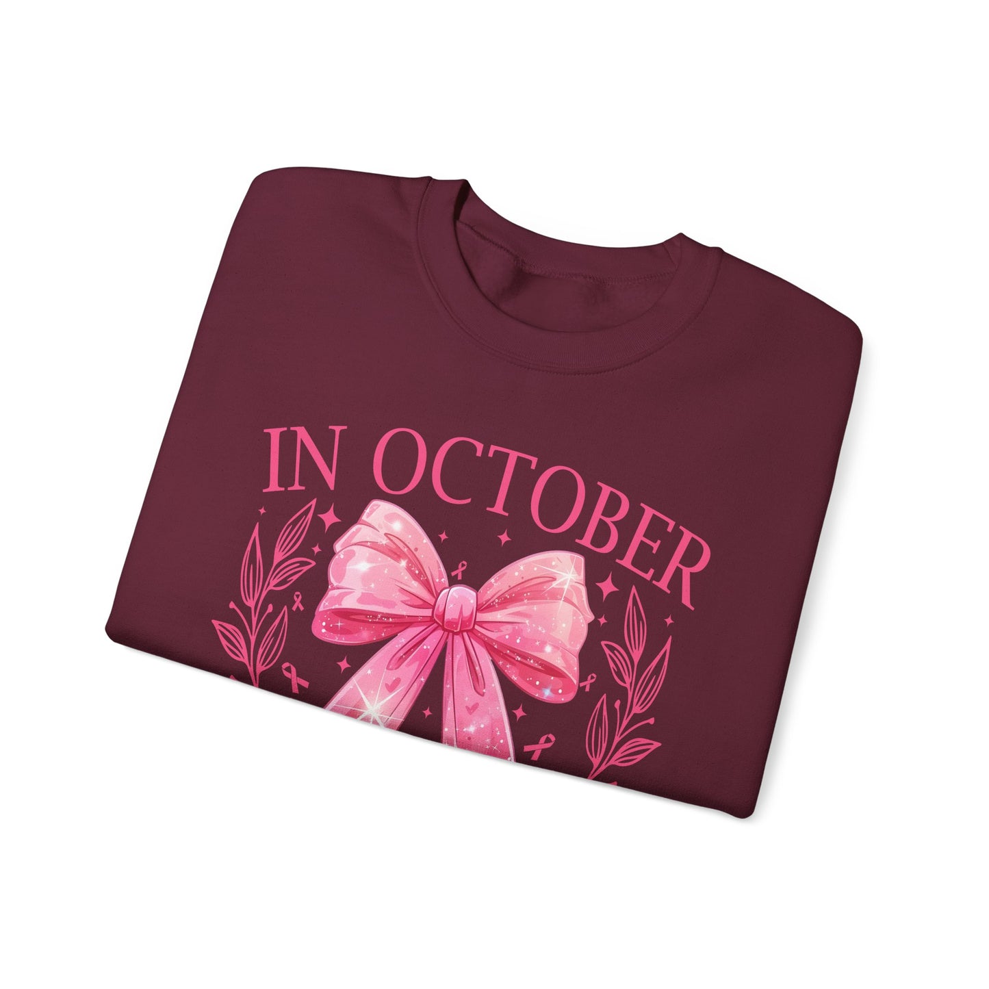 🎀✨ In October We Wear Pink Sweatshirt – Elegant Bow Breast Cancer Awareness Crewneck