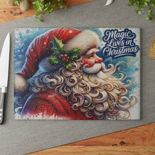 🎅✨ “Christmas Spirit” Glass Cutting Board – Festive Cheer for Your Holiday Kitchen