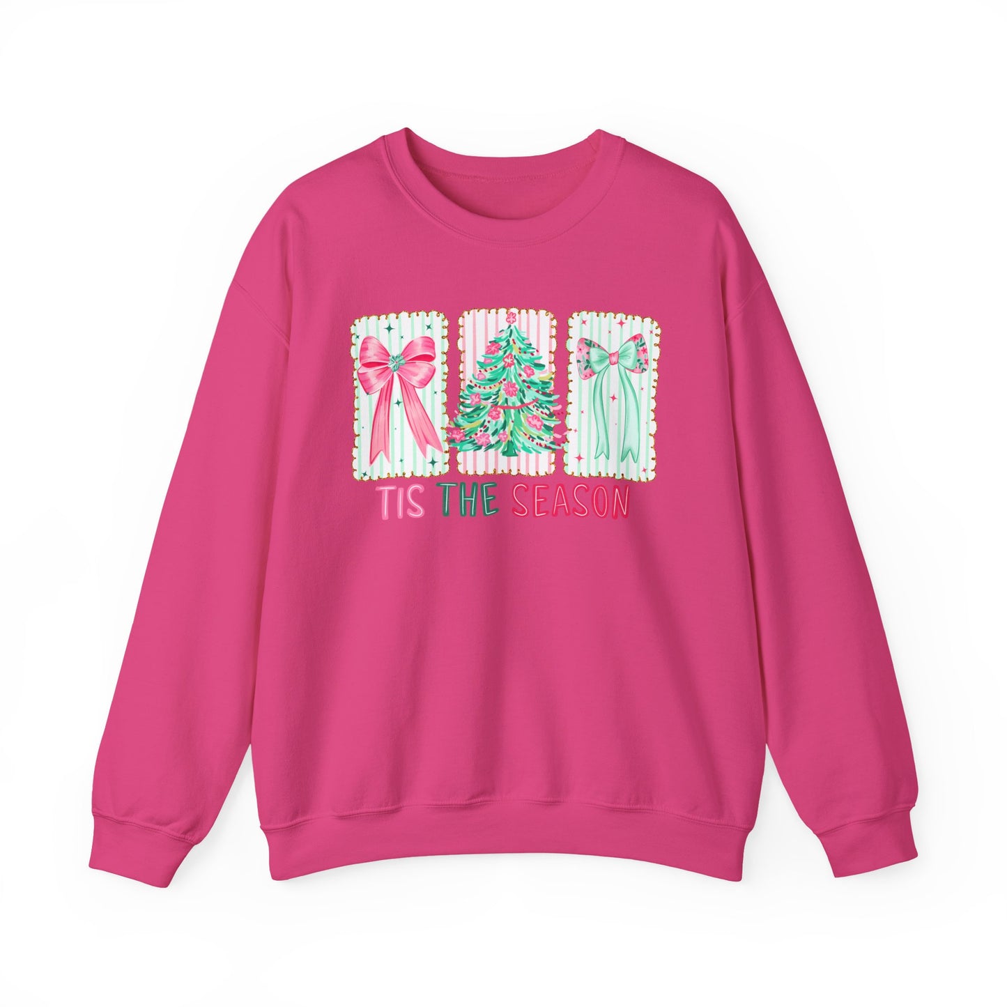 🎀🎄 ’Tis The Season Sweatshirt – Pastel Bows & Merry Tree Vibes ✨☃️