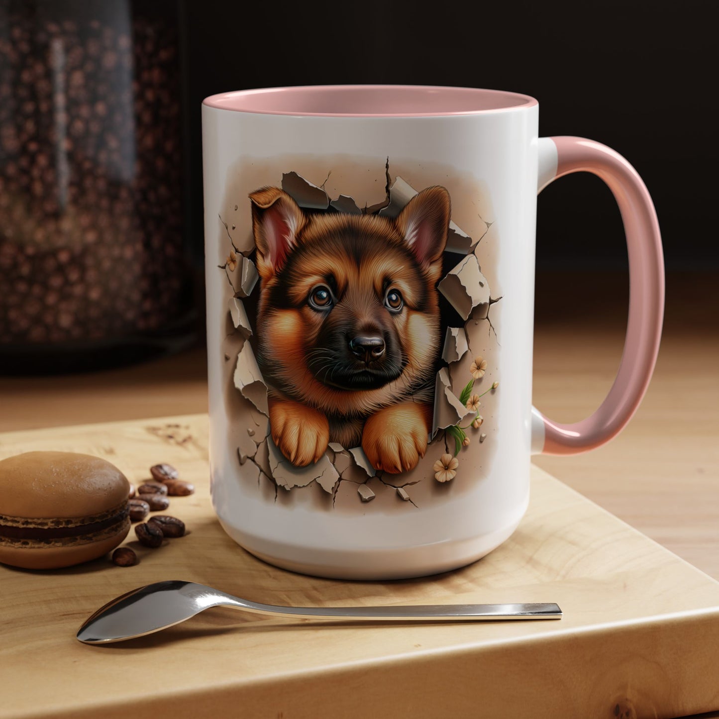 🐾☕ German Shepherd Puppy Peek Accent Mug – Loyal Pup Lover Gift ✨🖤