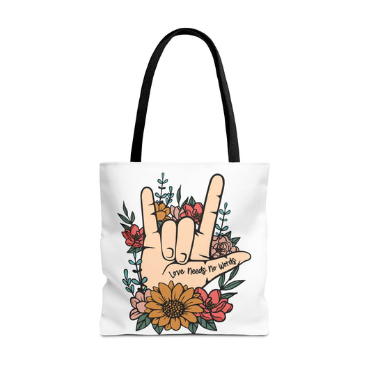 Bolsa de tela con gesto de "Te amo" en ASL (siglas en inglés)
