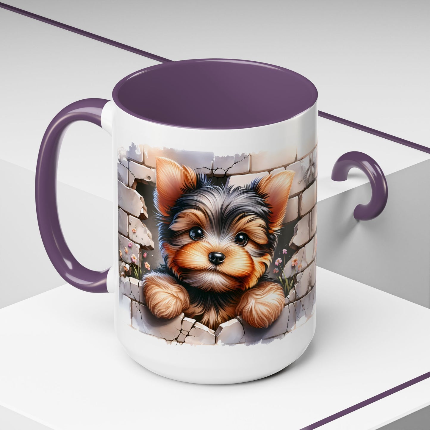 🎀🐶 Yorkie Puppy Accent Mug – Cute Peek-Through Dog Design for Animal Lovers ☕💖