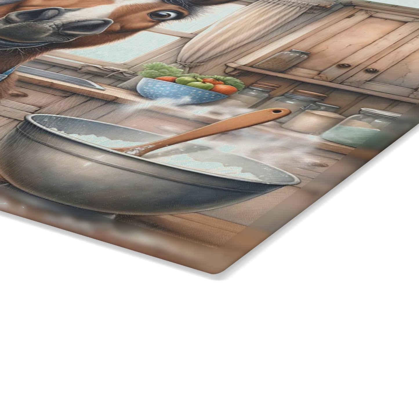 🐴🍪 “Baking Buddy Horse” Glass Cutting Board – Cozy Laughs for Your Kitchen