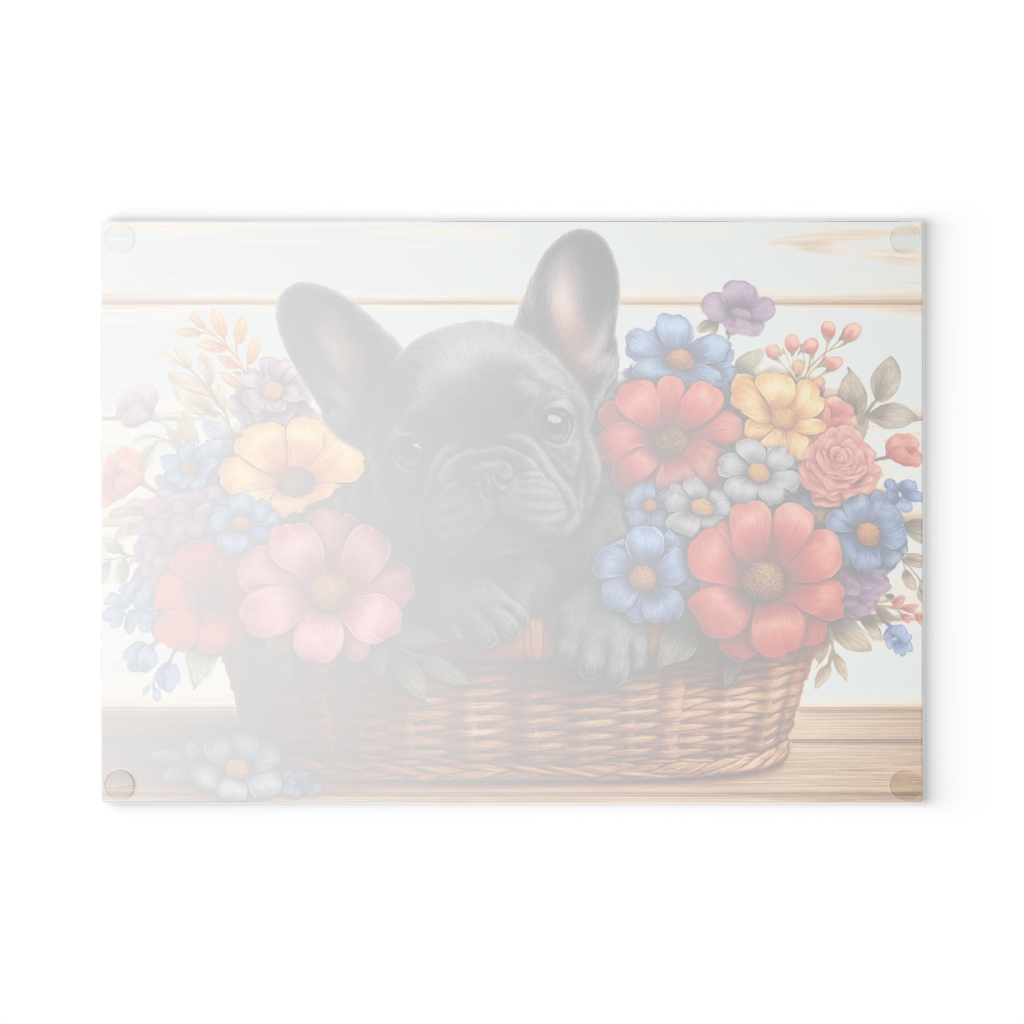 🐾 Gray French Bulldog in Bloom Basket Cutting Board – Frenchie Charm Meets Floral Elegance 🌸