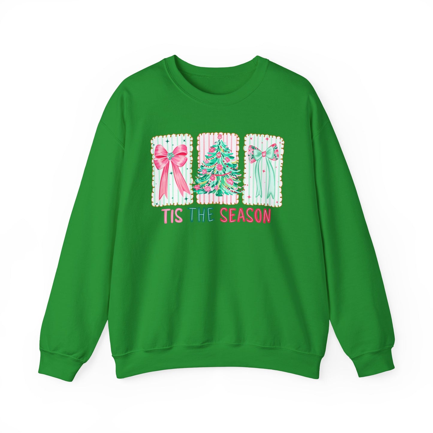 🎀🎄 ’Tis The Season Sweatshirt – Pastel Bows & Merry Tree Vibes ✨☃️