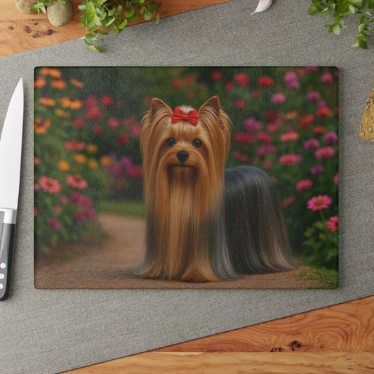 🐾🌸 Yorkie in Bloom Cutting Board – Elegant Floral Beauty for Your Kitchen 🌼
