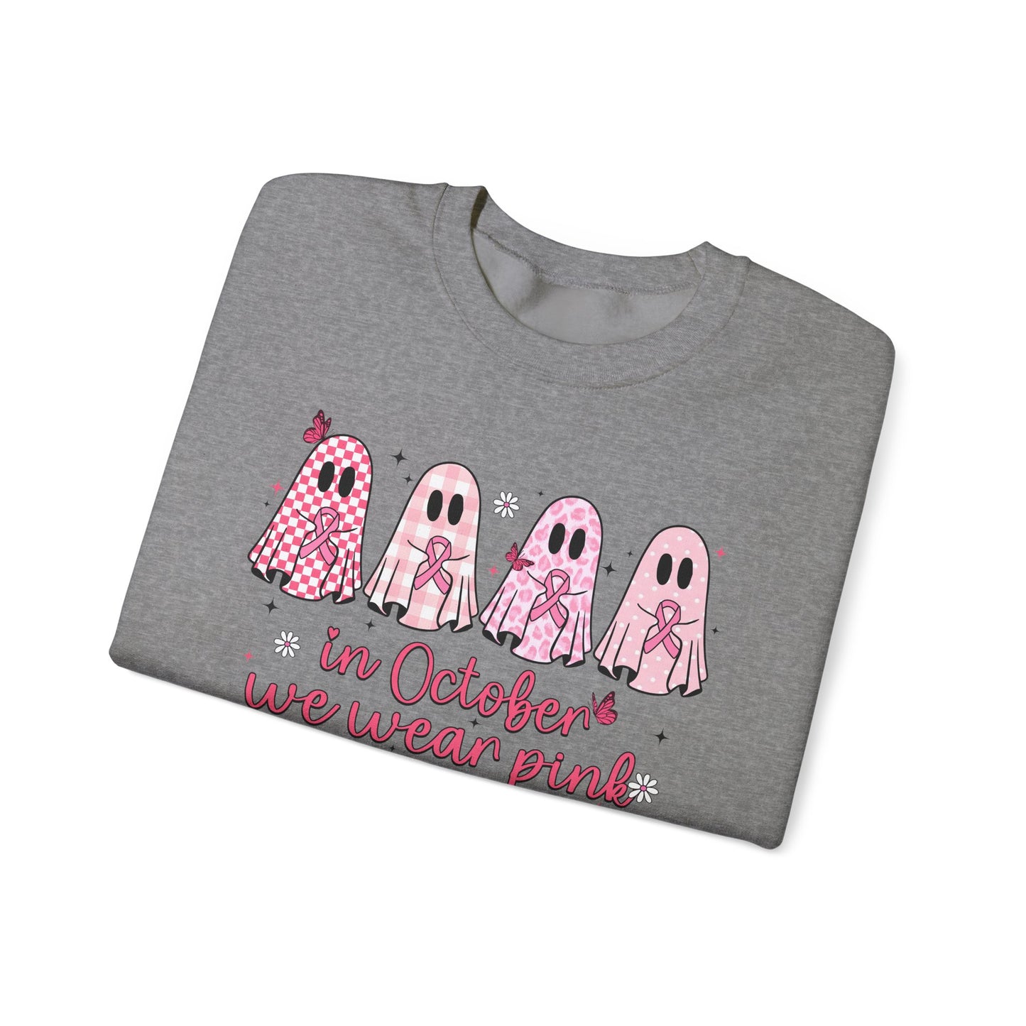 🎀👻 In October We Wear Pink Sweatshirt – Breast Cancer Awareness Halloween Ghosts