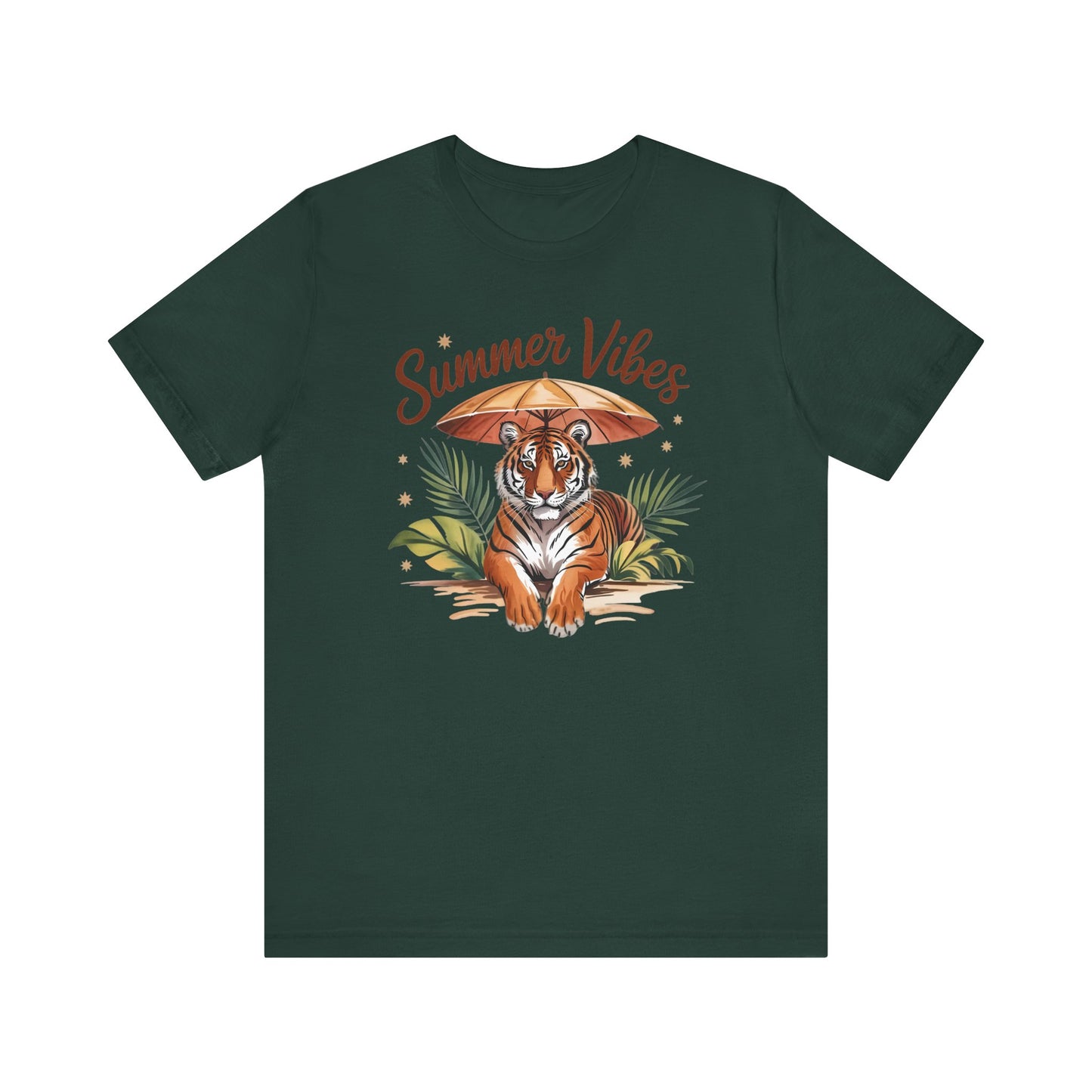 Camiseta Summer Vibes Tiger – Gráfico de palmeras de la selva con paraguas | Múltiples opciones de color