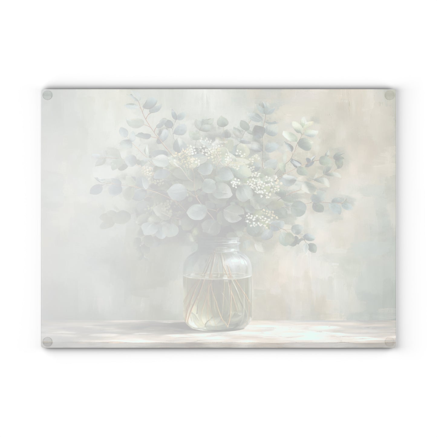 Eucalyptus Mason Jar Glass Cutting Board – Farmhouse Botanical Kitchen Decor