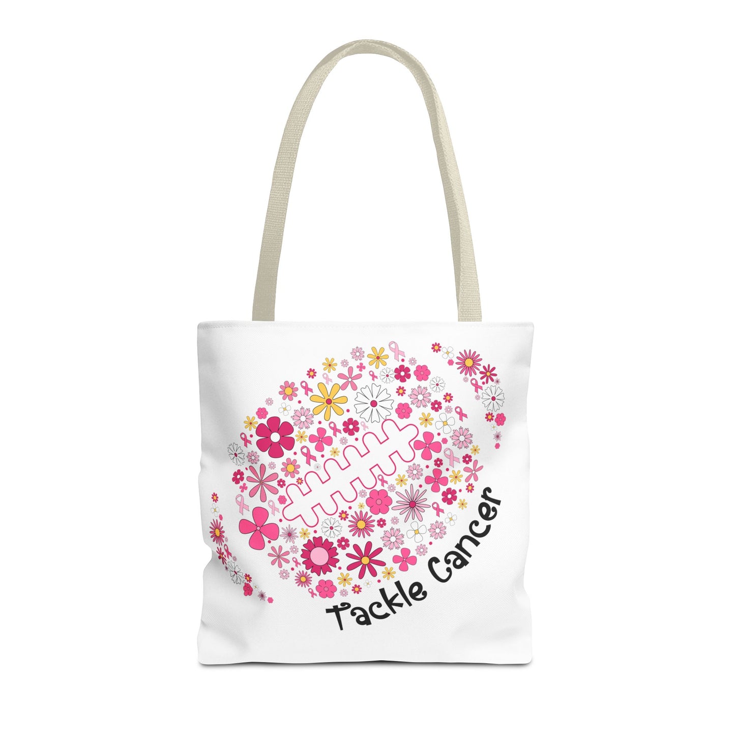 🌸 Pink Floral Football Tote Bag – Game Day Meets Breast Cancer Awareness 🎀👜