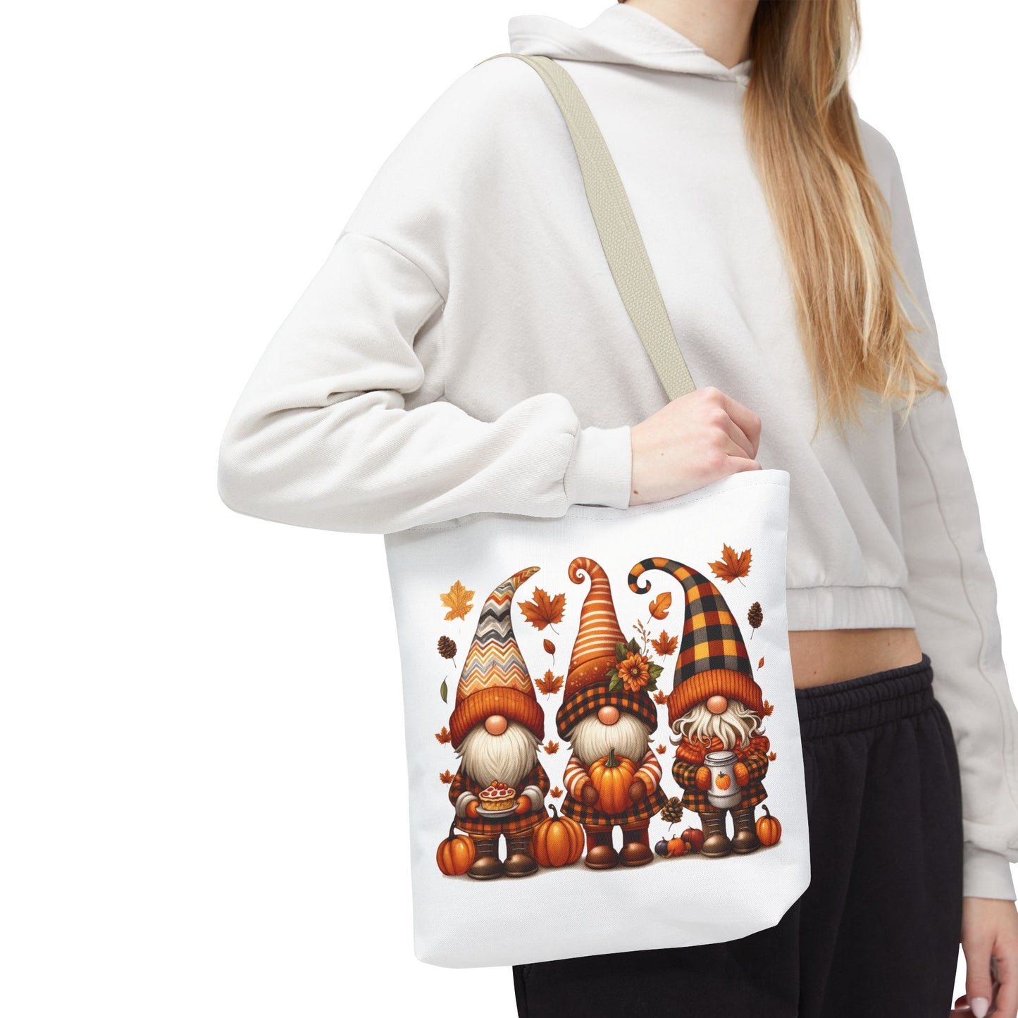 🍁 Autumn Gnome Trio Tote Bag – Cozy Fall Charm with Pumpkin Spice Magic