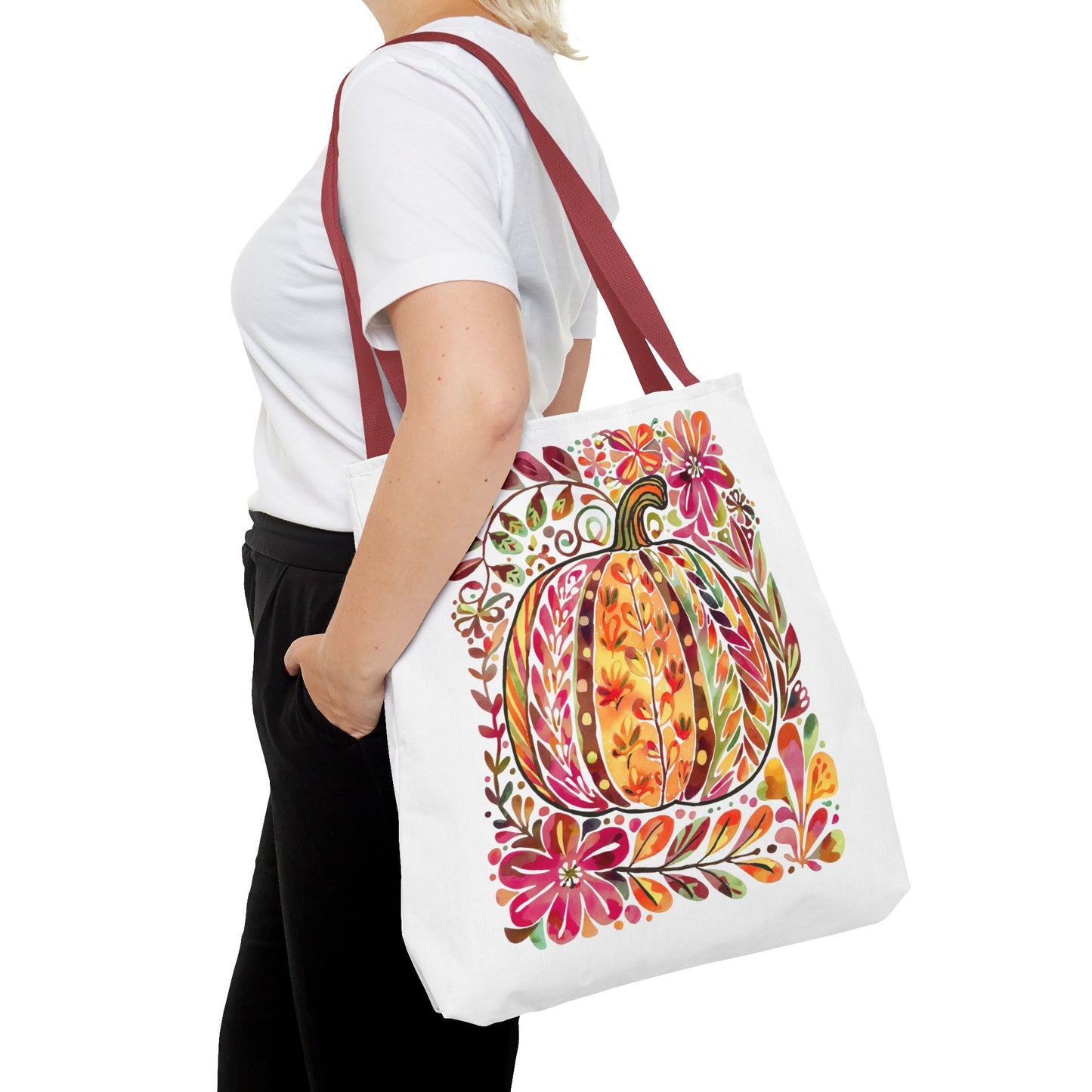 🎨 Watercolor Autumn Pumpkin Floral Tote Bag – Artistic Fall Charm 🍂