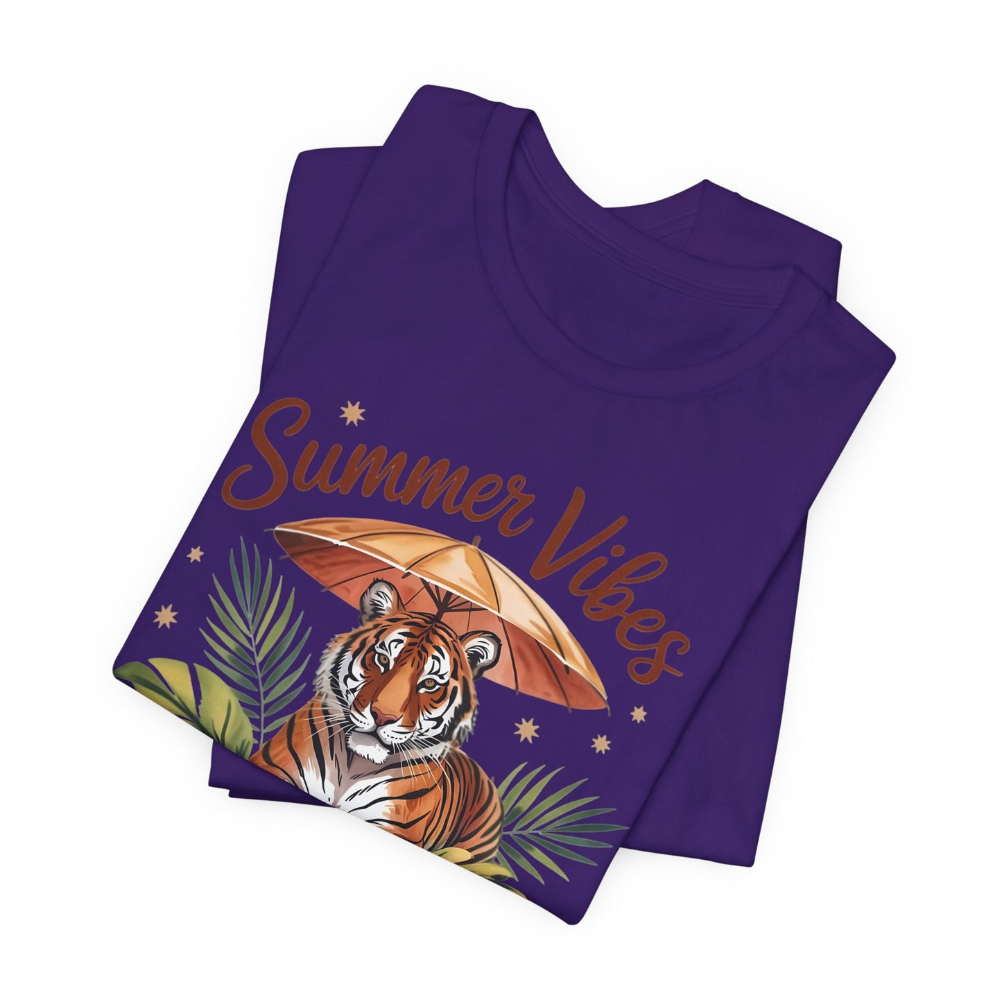 Camiseta Summer Vibes Tiger – Gráfico de palmeras de la selva con paraguas | Múltiples opciones de color