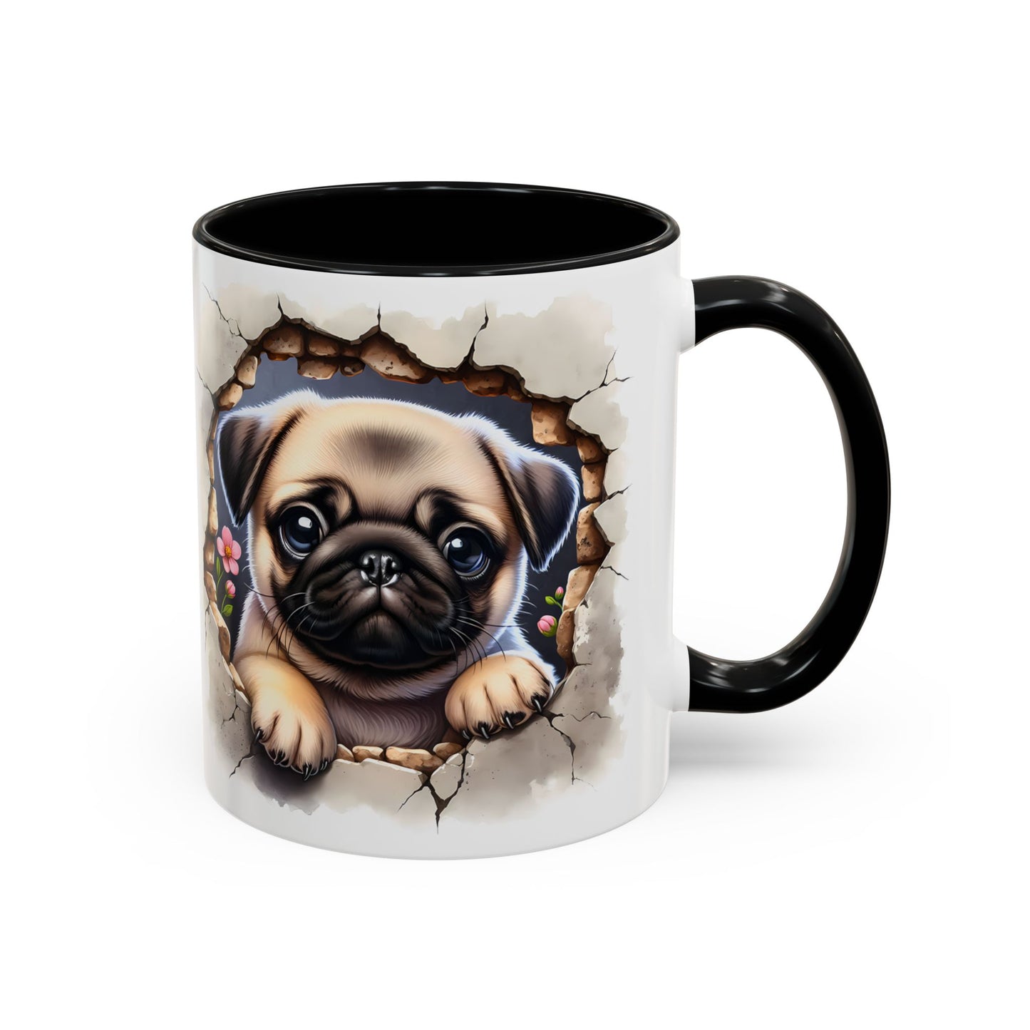 🐾💛 Pug Puppy Accent Mug – Cute Wrinkly Pug Coffee Cup ☕✨
