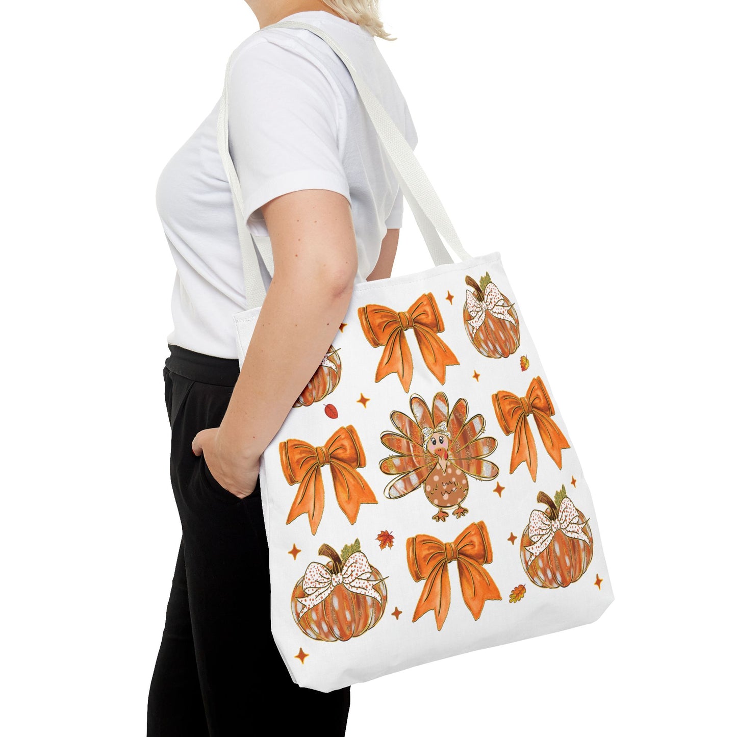 🎀 Girly Bows & Turkey Tote Bag – Cute & Cozy Thanksgiving Style 🦃🧡