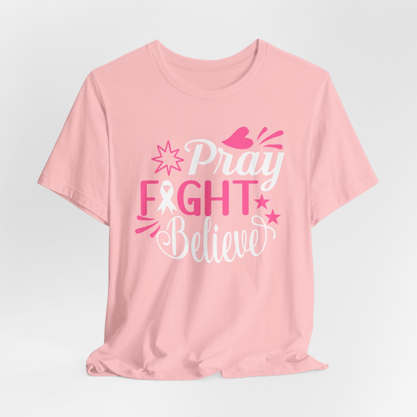 💗 Pray Fight Believe – Breast Cancer Awareness T-Shirt 🎗️