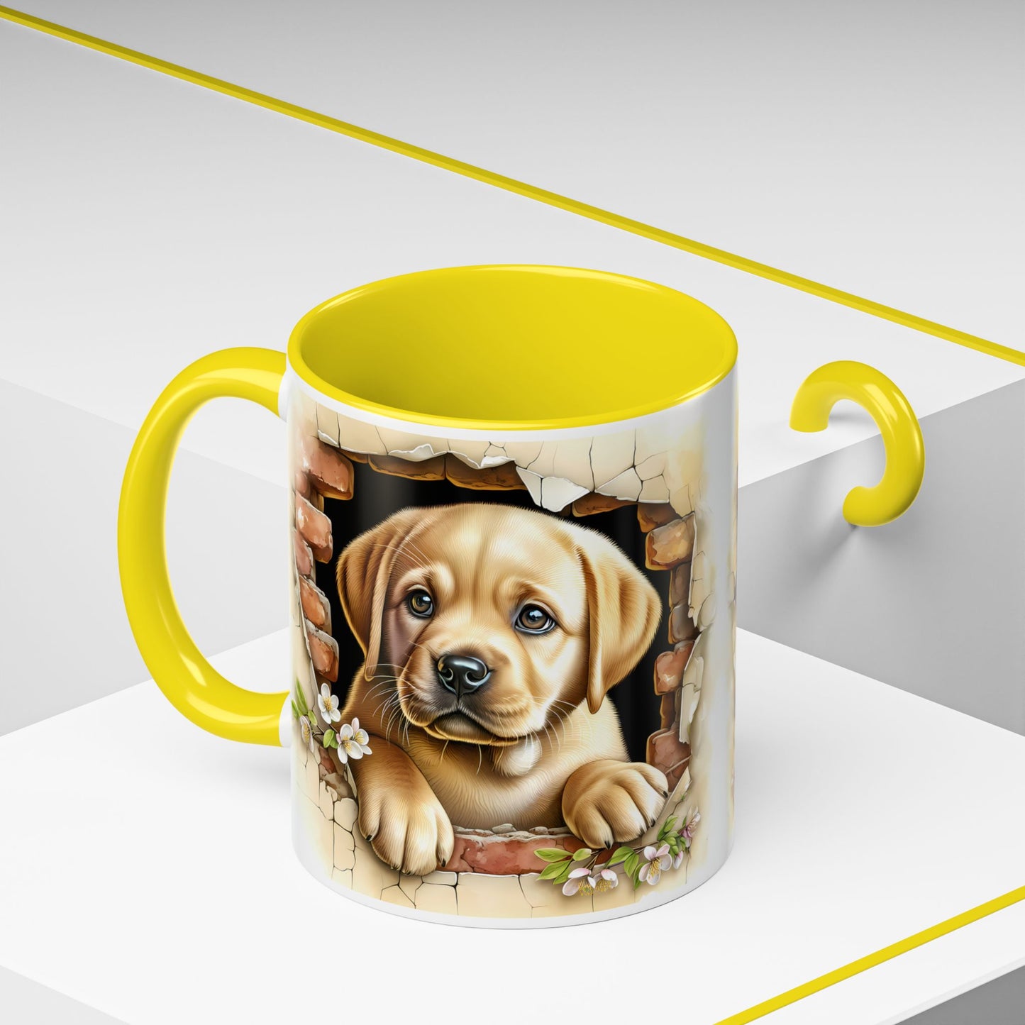 🐶☕ Labrador Puppy Peek Accent Mug – Sweet Yellow Lab Lover Gift ✨💛