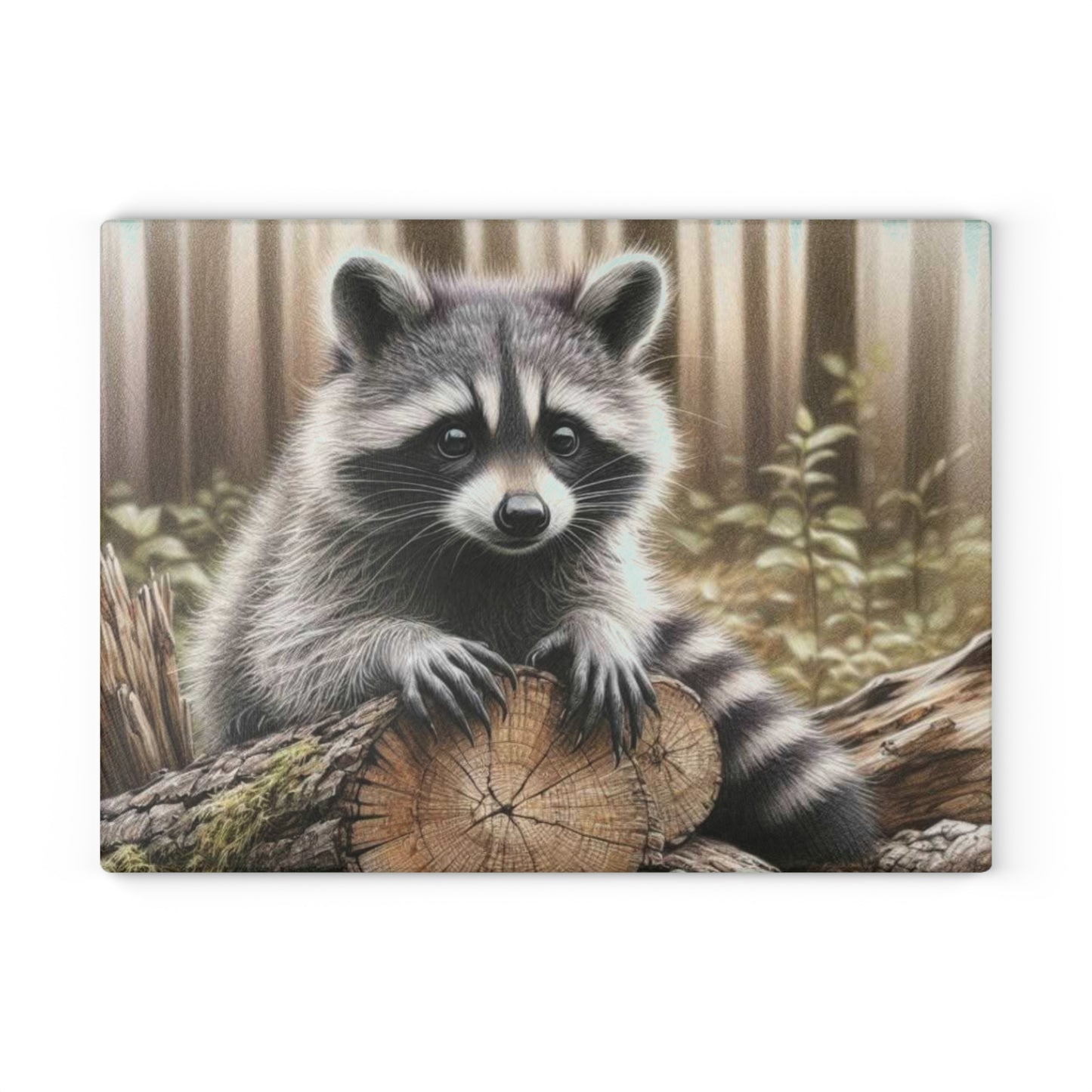 Tabla de cortar con diseño de mapache curioso: el encanto rústico se fusiona con la fantasía del bosque