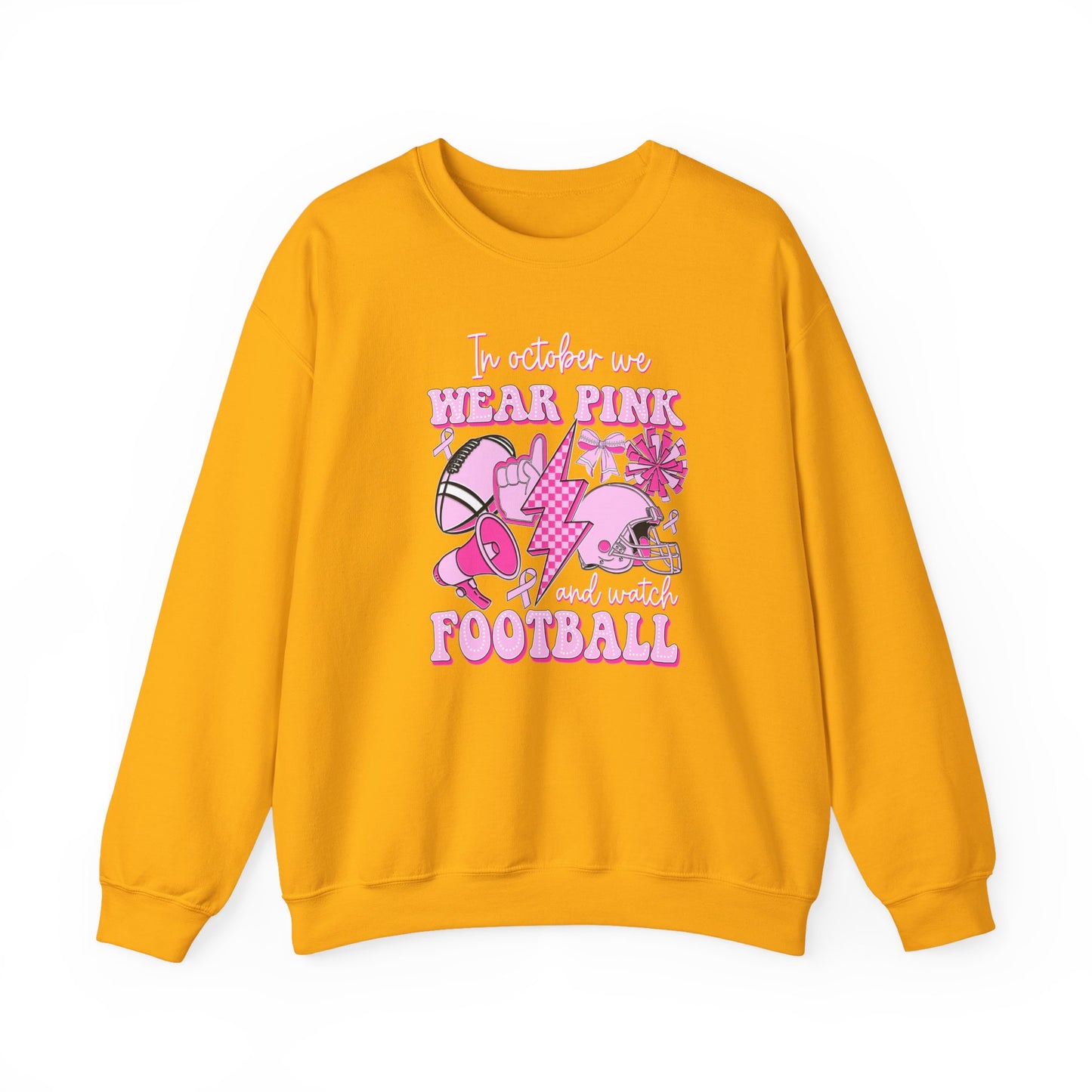 🏈🎀 In October We Wear Pink and Watch Football Sweatshirt – Breast Cancer Awareness Game Day