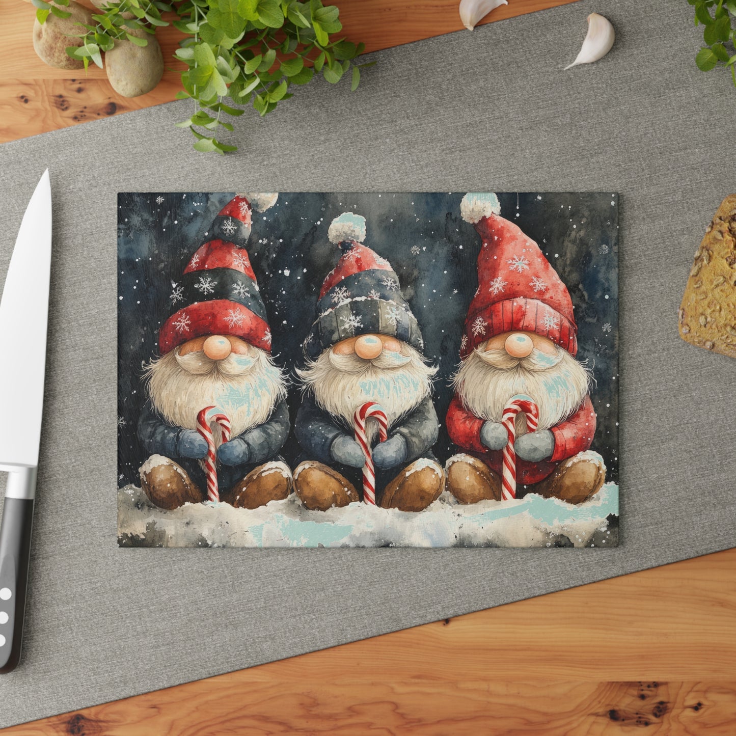 🍬 Candy Cane Christmas Gnome Cutting Board – Sweet Winter Fun with Festive Friends in the Snow 🎅❄️