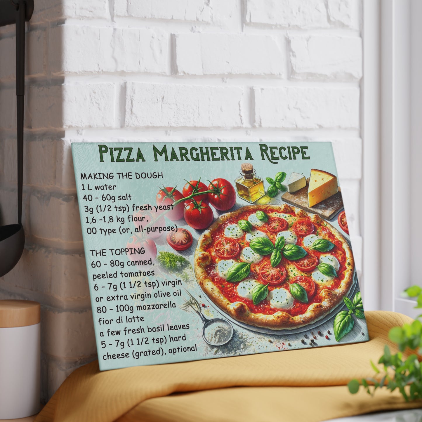 🍕 Pizza Margherita Recipe – Authentic Italian Style Cutting Board