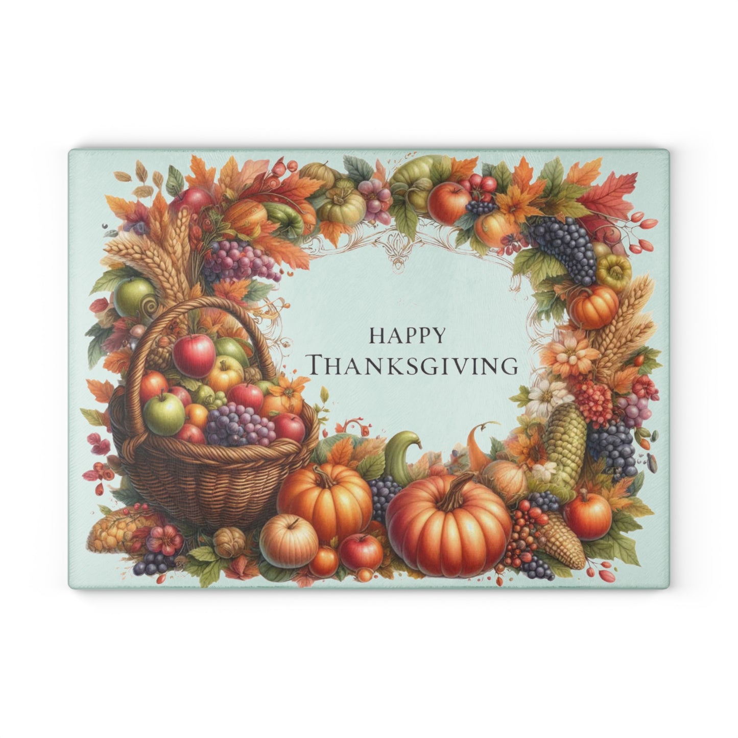🧺🍂 Happy Thanksgiving Harvest Basket Glass Cutting Board – Warm Autumn Elegance for Your Kitchen ✨🦃