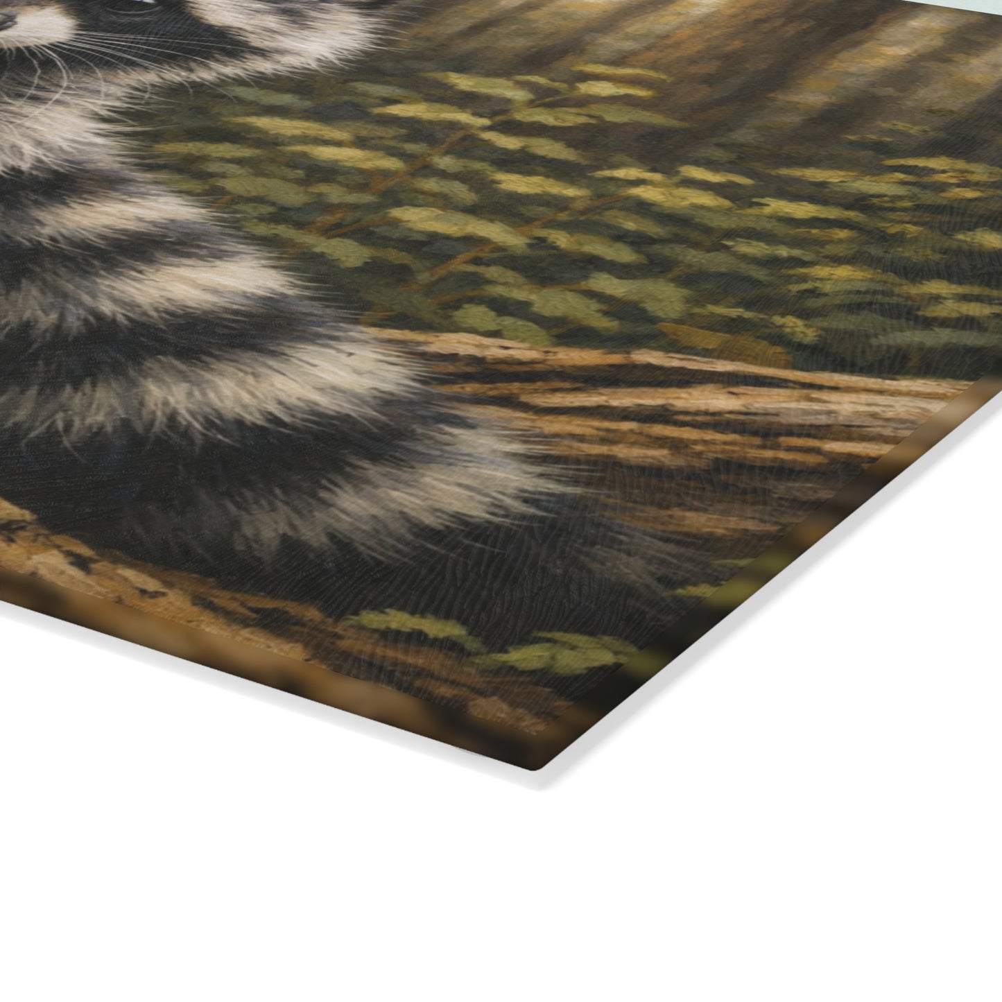 Raccoon Woodland Glass Cutting Board – Forest Wildlife Artwork