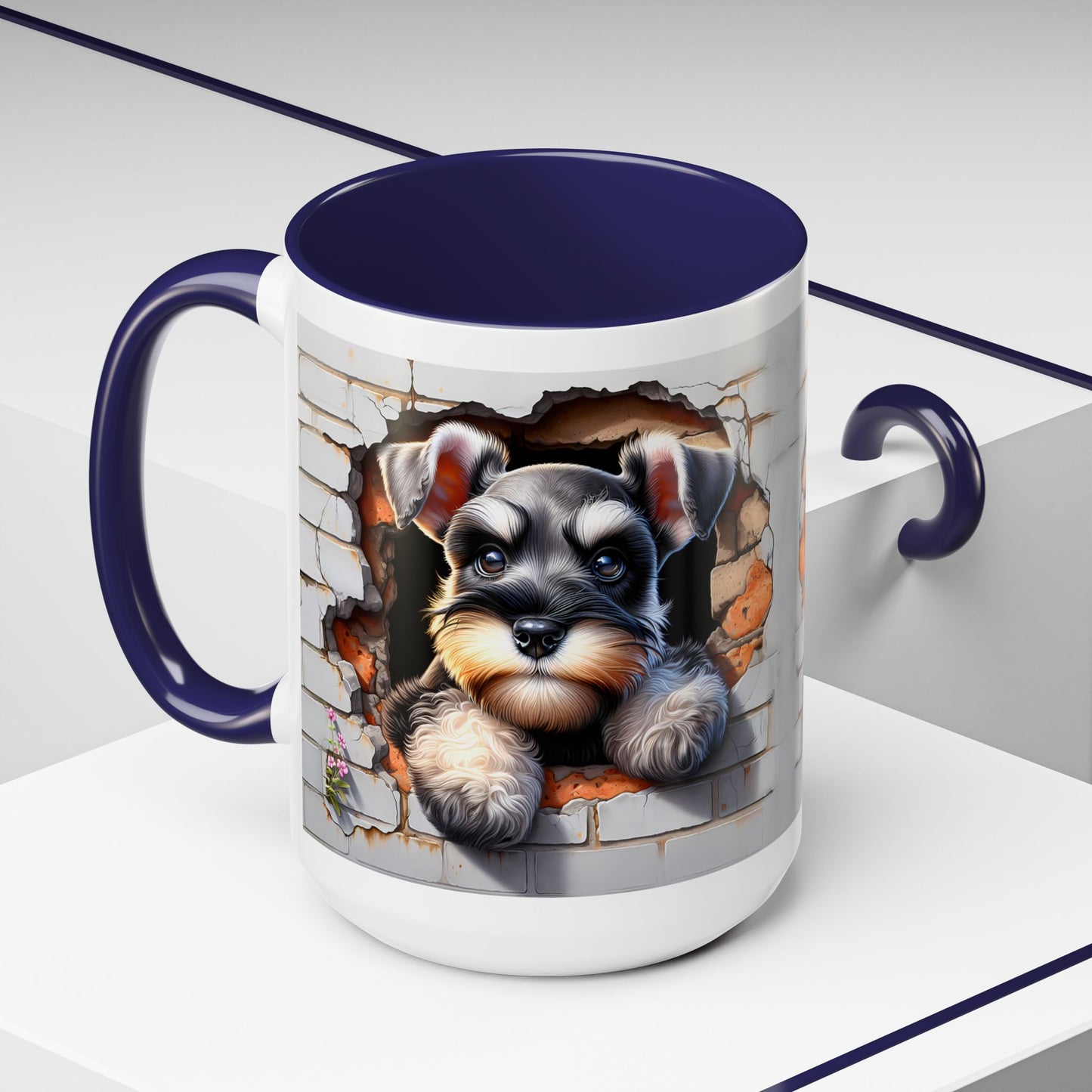 🎀🐶 Schnauzer Puppy Accent Mug – Cute Peek-Through Dog Design for Animal Lovers ☕💖