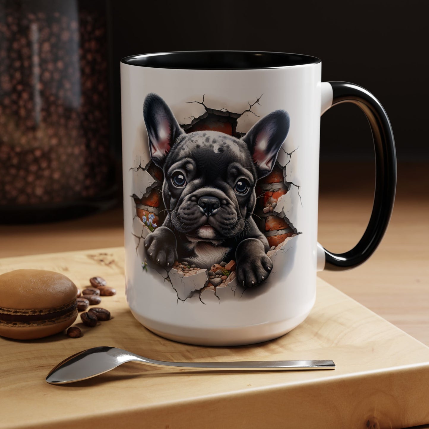 🐾🖤 Black French Bulldog Puppy Accent Mug – Cute Peek-Through Cup for Dog Lovers ☕✨