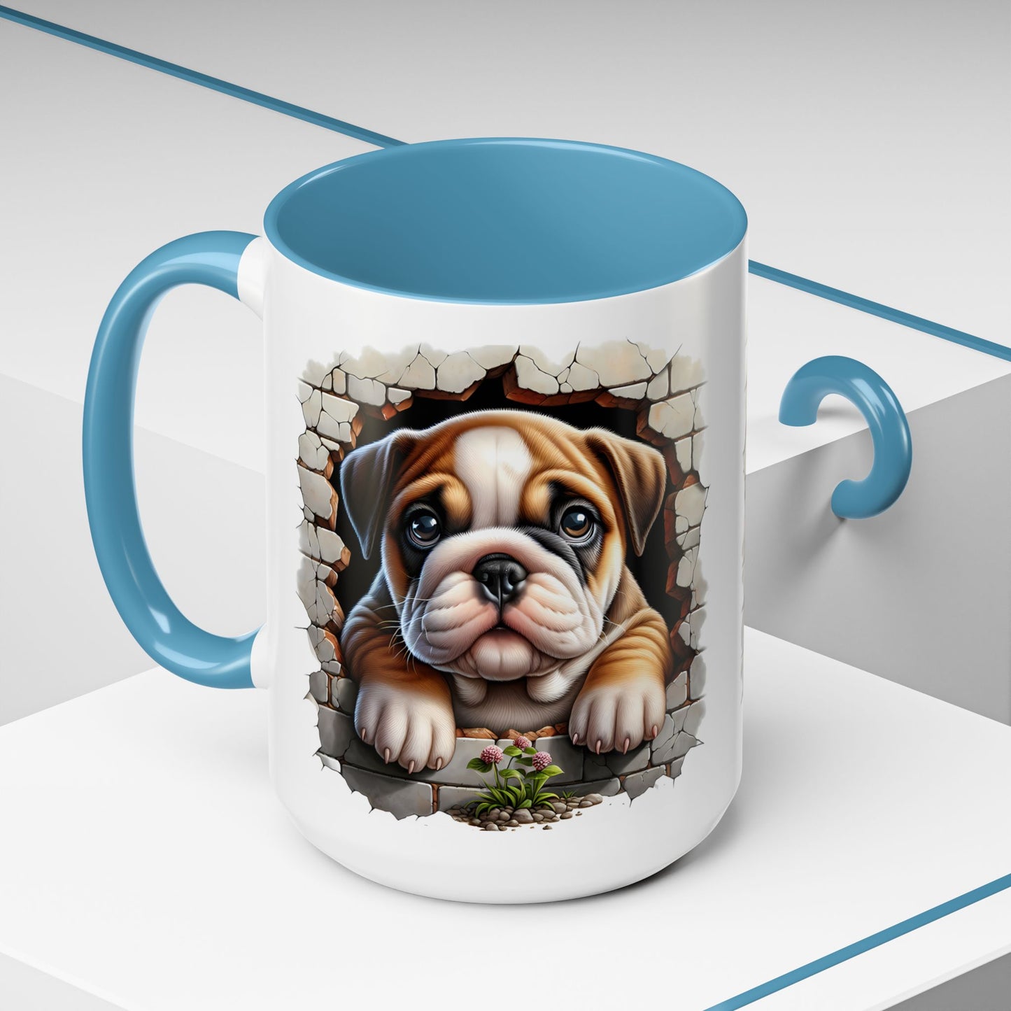 🎀🐶 English Bulldog Puppy Accent Mug – Cute Peek-Through Dog Design for Animal Lovers ☕💖