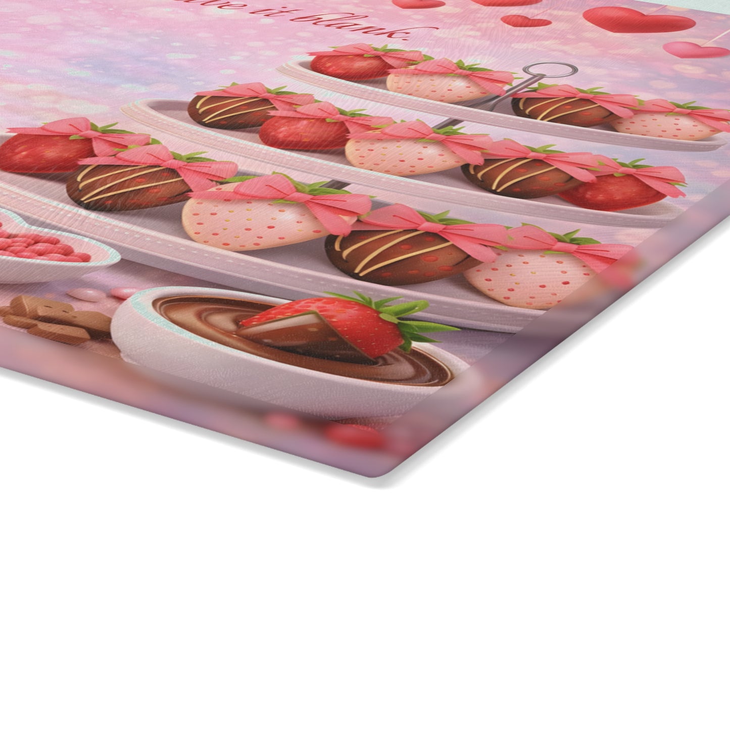Chocolate-Covered Strawberry Valentine Glass Cutting Board – Personalized Romantic Dessert Display