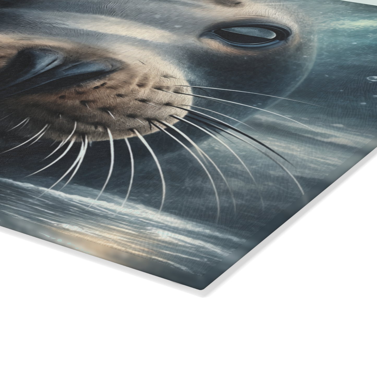 Gentle Harbor Glass Cutting Board – Mother Seal & Pup Ocean Artwork