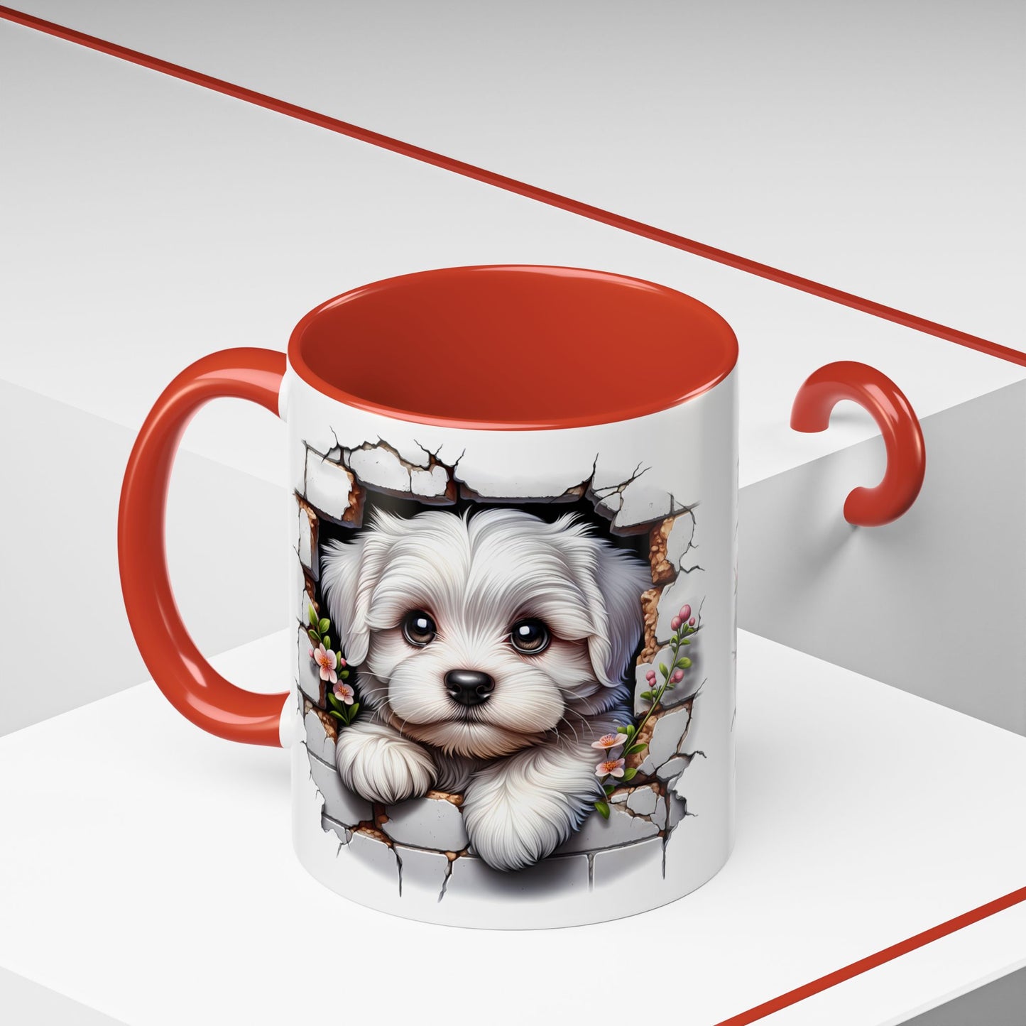 🎀🐶 Maltese Puppy Accent Mug – Cute Peek-Through Dog Design for Animal Lovers ☕💖