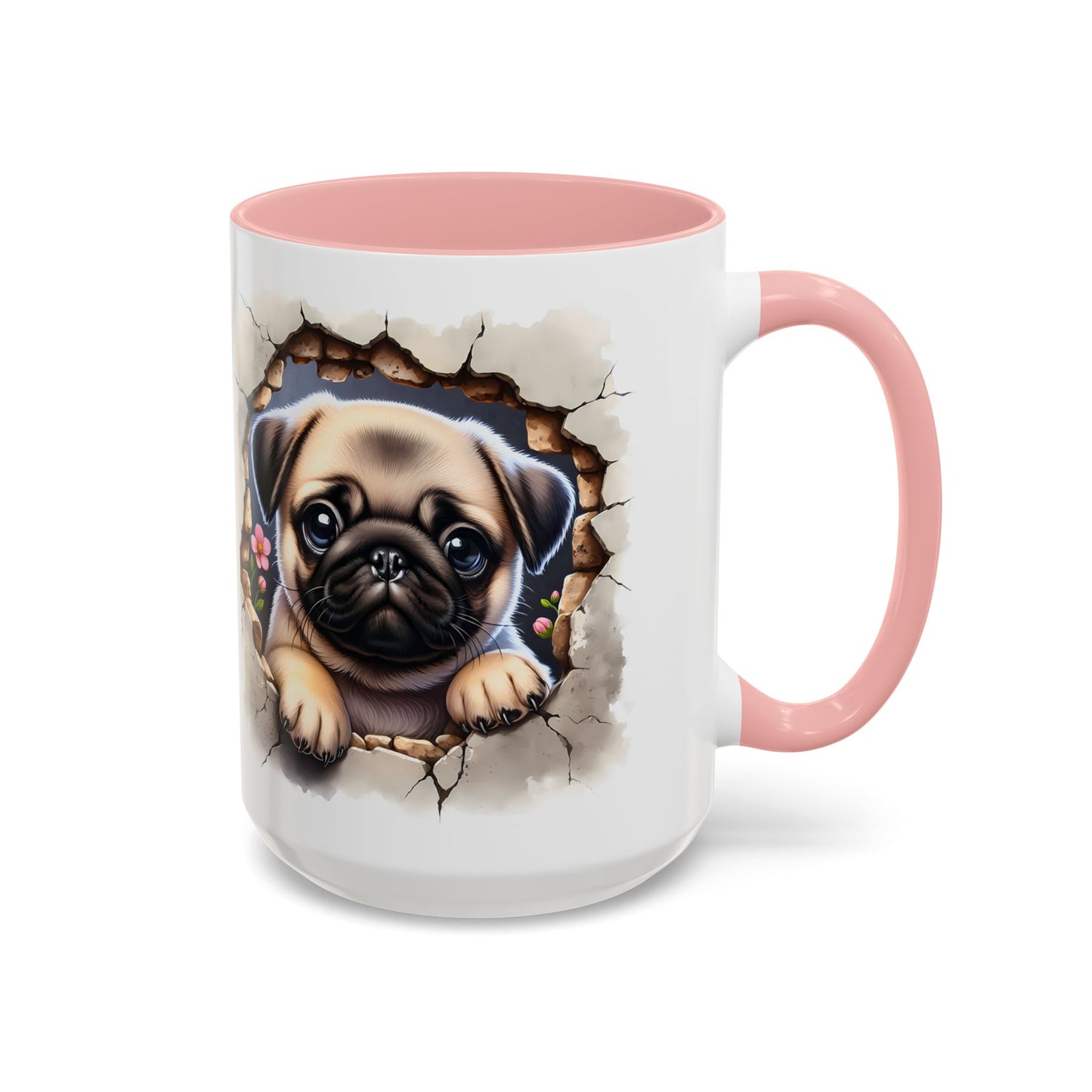 🐾💛 Pug Puppy Accent Mug – Cute Wrinkly Pug Coffee Cup ☕✨
