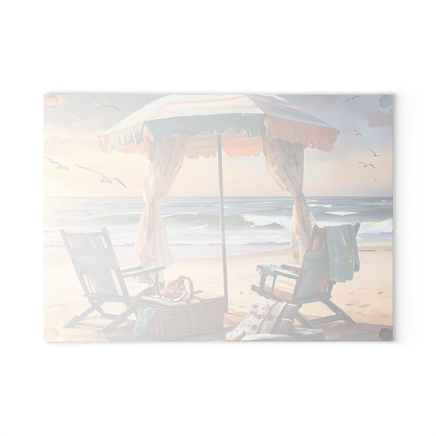 Beach Cutting Board, Coastal Decor, Ocean Art, Beach Gift, Glass Cutting Board, Tropical Kitchen Decor, Hand-Painted Look, Beach Scene