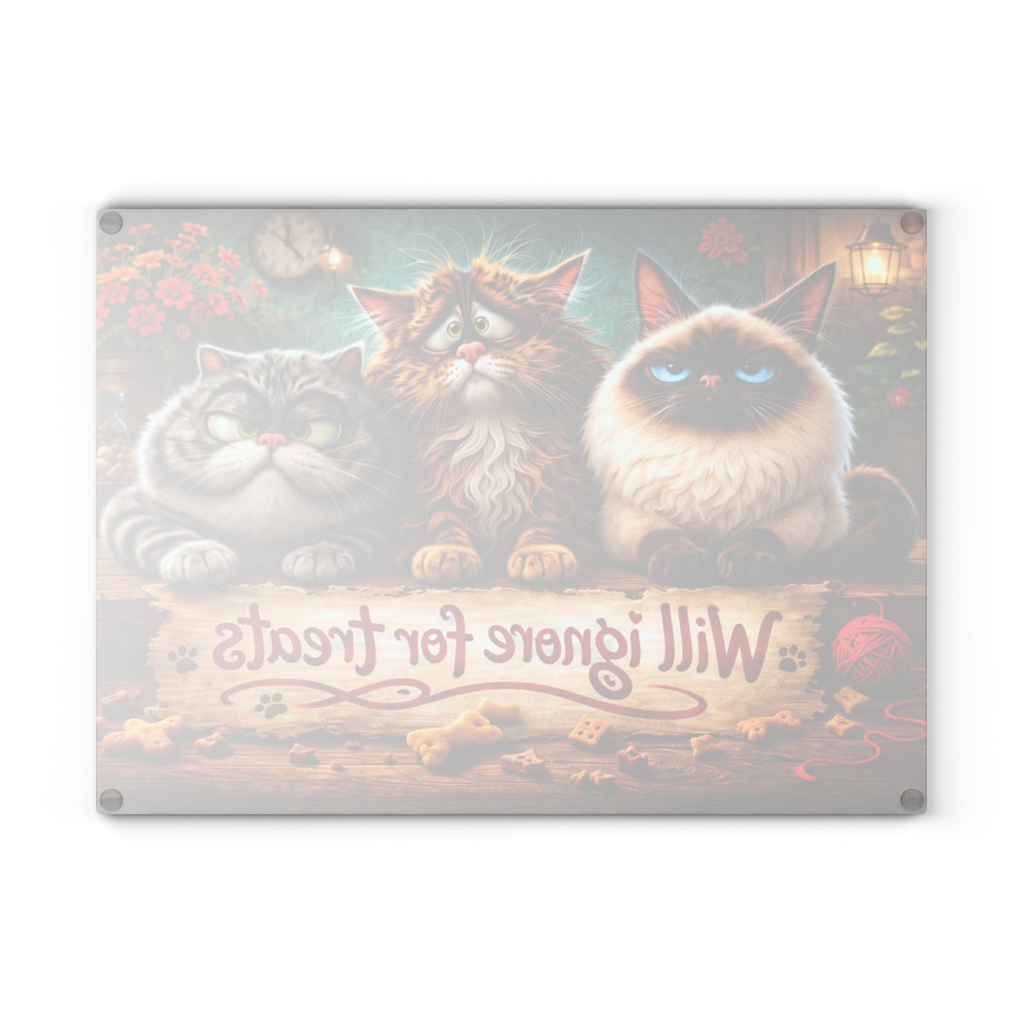 Will Ignore for Treats Glass Cutting Board – Funny Cat Kitchen Decor with Cozy Farmhouse Style