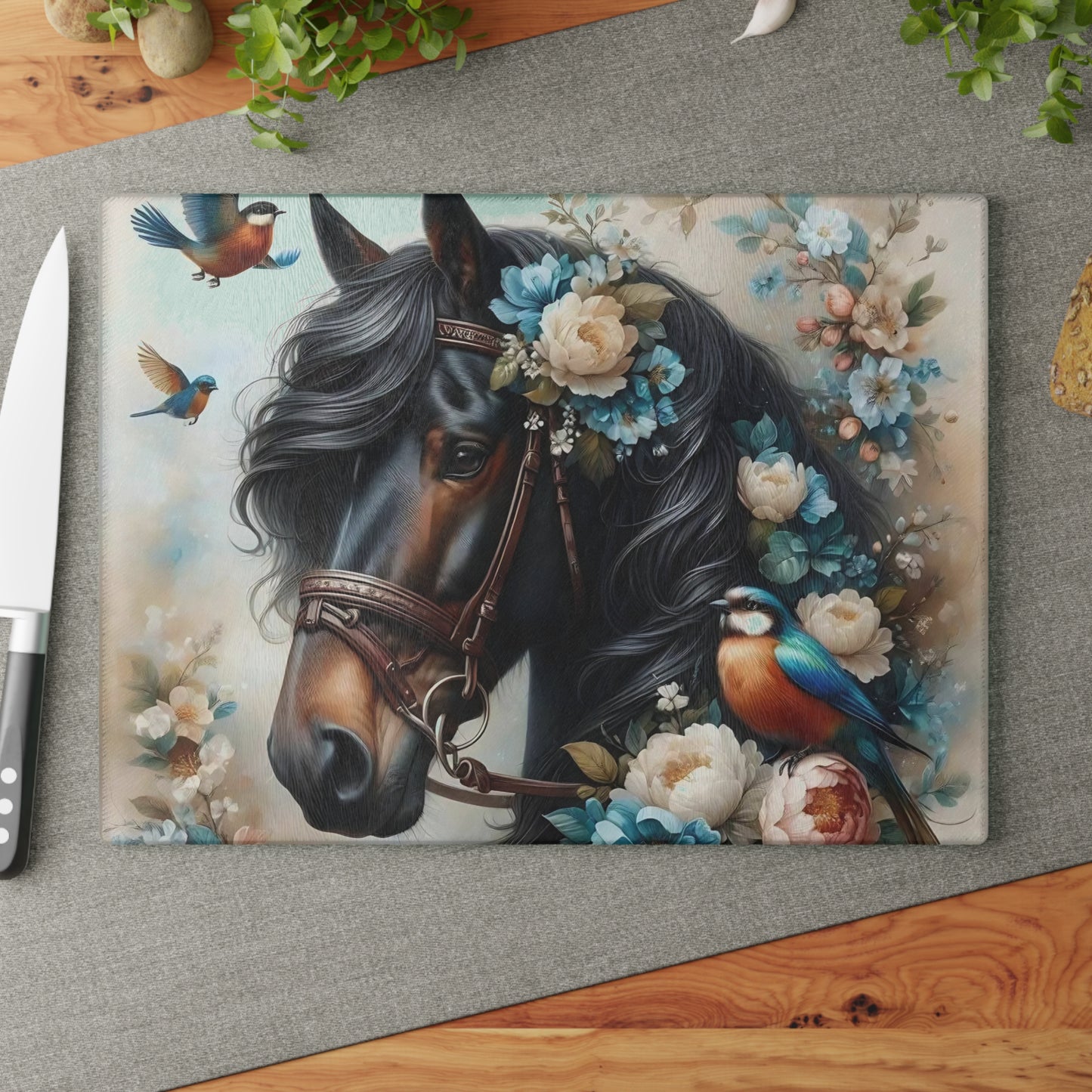 Hermosa tabla de cortar de caballo, tabla de cortar de vidrio templado, tabla de charcutería, tabla de cortar, regalo de inauguración de la casa, tabla de cortar personalizada