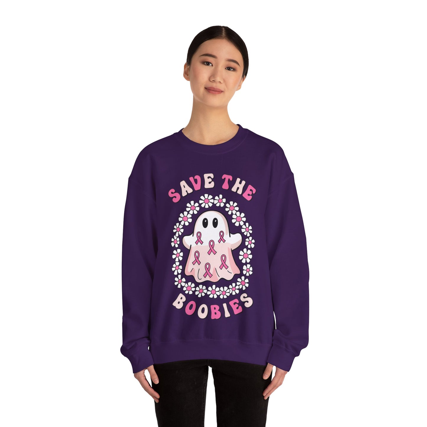 👻🎀 Save the Boobies Ghost Sweatshirt – Cute Breast Cancer Awareness Crewneck
