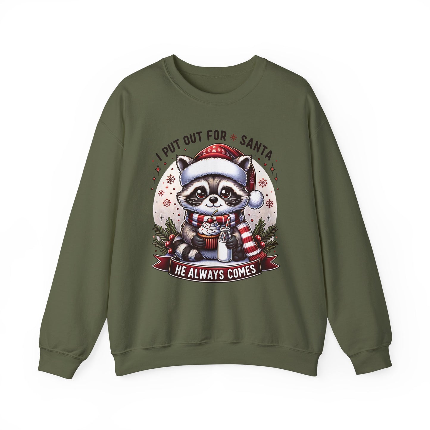 🎄🦝 “Naughty Raccoon Cocoa” Christmas Crewneck – Cute, Cozy & A Little Cheeky