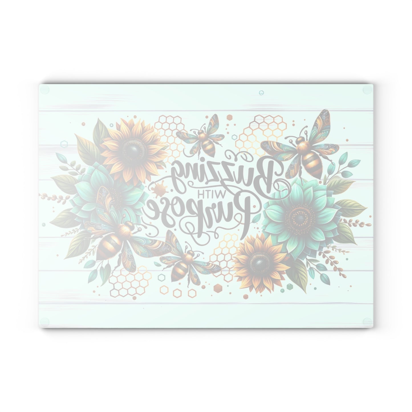 Buzzing with Purpose Glass Cutting Board – Uplifting Floral Bee Design for Your Kitchen