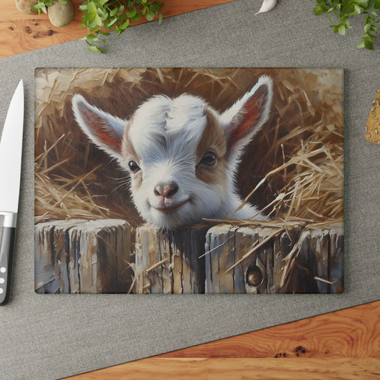 🐐 Straw Nest Baby Goat Cutting Board – Farm Fresh Charm for Your Kitchen